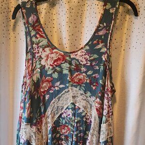 🌸 Floral Country Tank Dress – Flowy with Lace & Crinkle Fabric